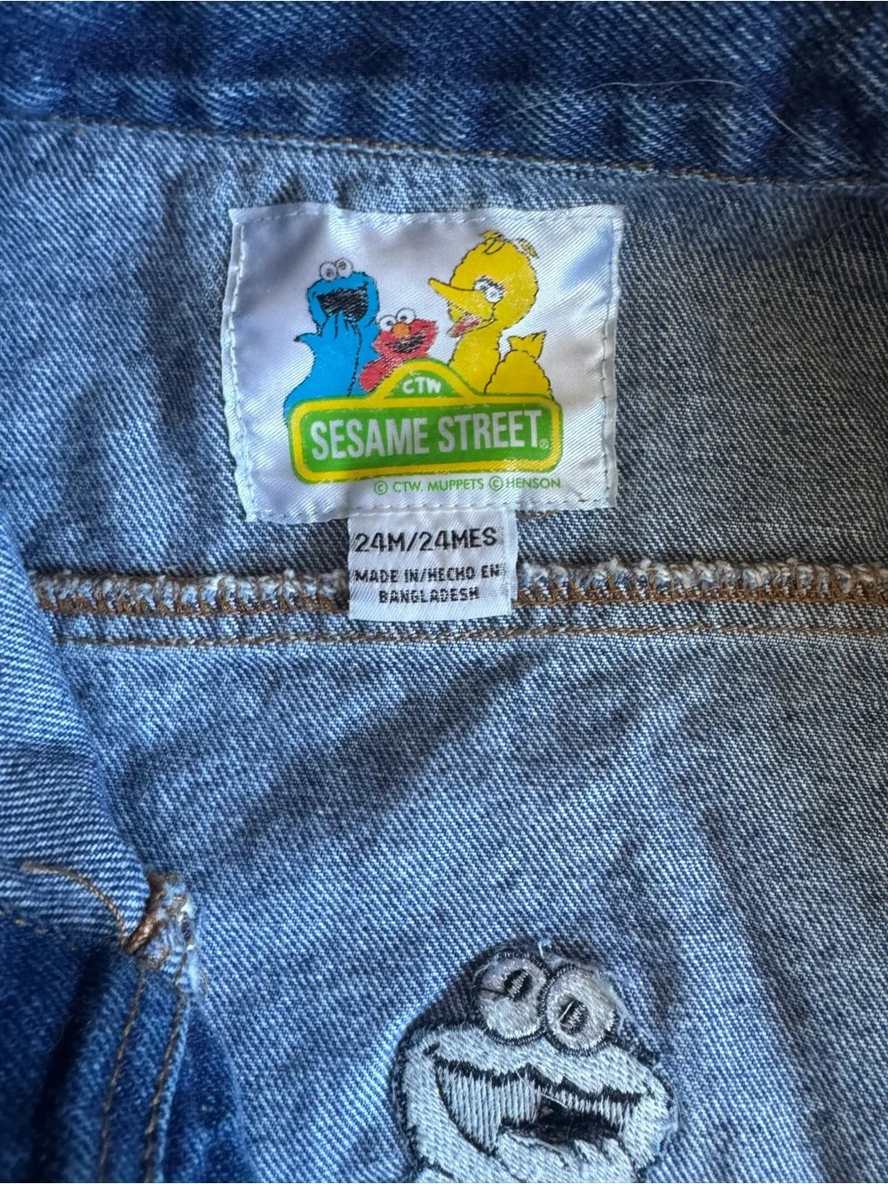 Sesame Street Kids Blue Denim Jacket with embroidered characters